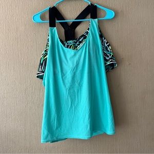 Zeroxposur Swim Tankini Top XXL (16) Sz 2 in 1 Swimsuit Layer Green Loose Fit